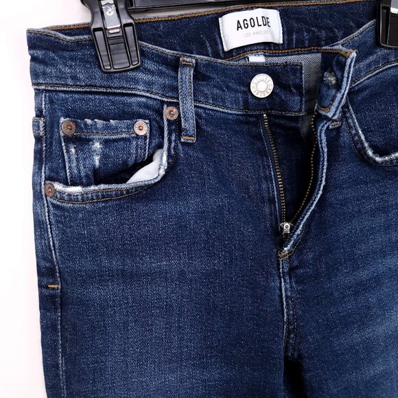 Agolde Mid Rise Skinny Leg Jeans Size 23 Dark Wash Blue Denim Stretch - Picture 10 of 13